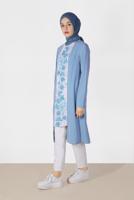 Tesettür giyim MAVİ ALVİNA ÇİÇEK DESENLİ ASİMETRİK KESİM TUNİK T 40879