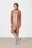 Tesettür giyim KAHVE ALVİNA ÇİÇEK DESENLİ ASİMETRİK KESİM TUNİK T 40879