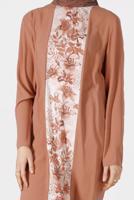 Tesettür giyim KAHVE ALVİNA ÇİÇEK DESENLİ ASİMETRİK KESİM TUNİK T 40879