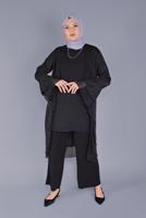Tesettür giyim SİYAH ALVİNA VOLANLI ŞİFON DETAYLI SİMLİ İKİLİ TUNİK T 40889