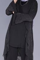 Tesettür giyim SİYAH ALVİNA VOLANLI ŞİFON DETAYLI SİMLİ İKİLİ TUNİK T 40889