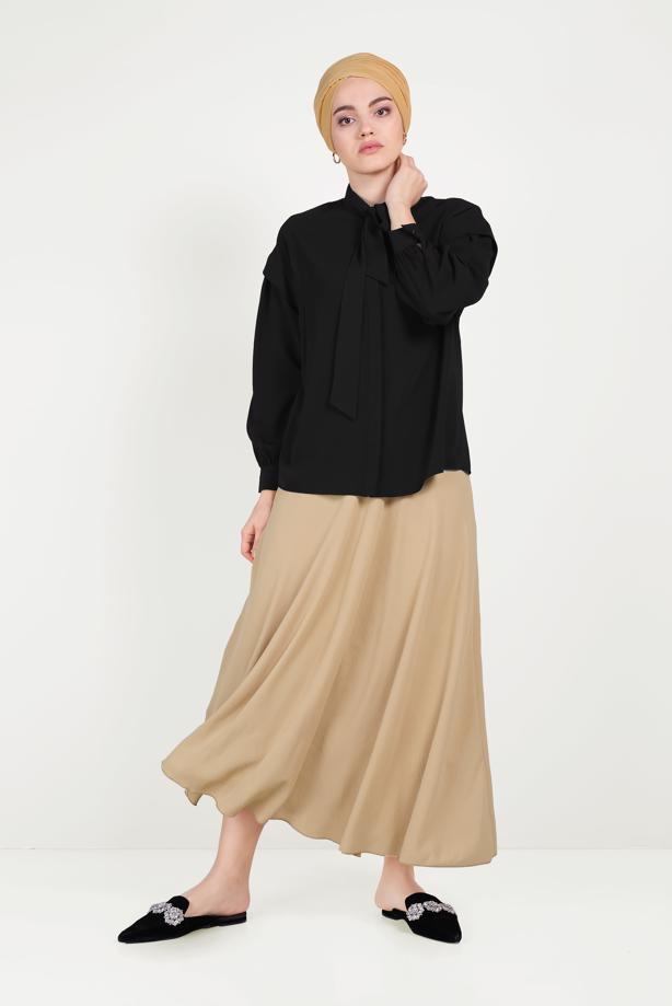 Hijab clothing BLACK TIE DETAIL BLOUSE 40318  - TRENDTESETTÜR