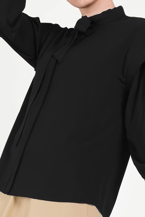 Hijab clothing BLACK TIE DETAIL BLOUSE 40318  - TRENDTESETTÜR
