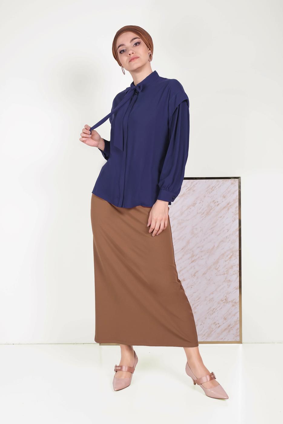 Hijab clothing NAVY BLUE TIE DETAIL BLOUSE 40318 