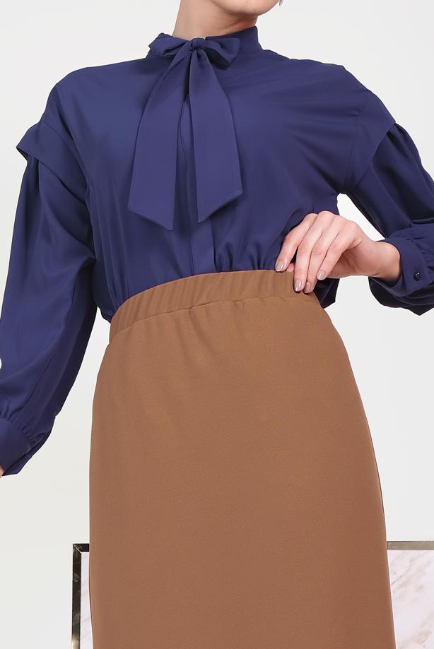 Hijab clothing NAVY BLUE TIE DETAIL BLOUSE 40318  - TRENDTESETTÜR