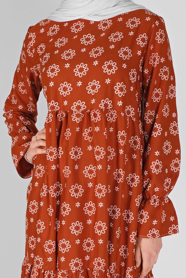 Vêtements hijab  PRINTED DRESS WITH ELASTIC CUFFS 7054  - TRENDTESETTÜR