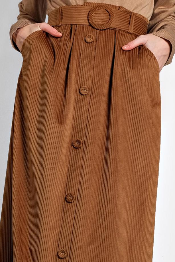 Vêtements hijab TABA JUPE EN VELOURS AVEC CEINTURE ET BOUTONS ALVİNA 60033 - TRENDTESETTÜR