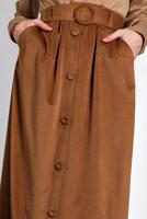 Tesettür giyim TABA ALVİNA DÜĞMELİ KEMERLİ KADİFE ETEK 60033	