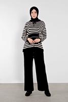 Tesettür giyim SİYAH ÇİZGİLİ BÜZGÜLÜ TAKIM 4102 