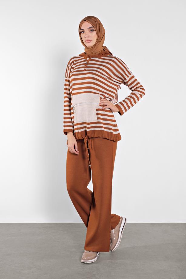 Vêtements hijab  COSTUME TAILLE-BOULLIONNÉE À RAYURES  4102  - TRENDTESETTÜR