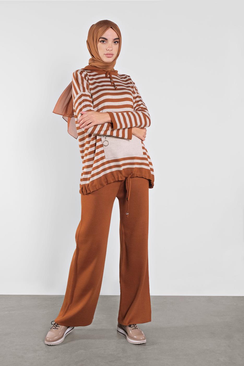 Vêtements hijab TABA COSTUME TAILLE-BOULLIONNÉE À RAYURES  4102 