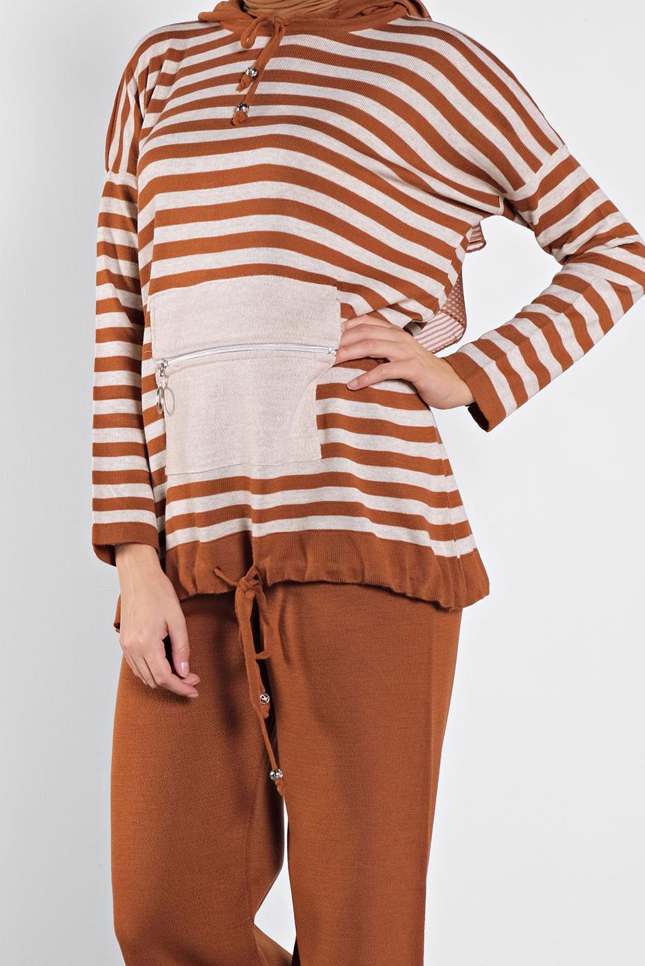 Vêtements hijab TABA COSTUME TAILLE-BOULLIONNÉE À RAYURES  4102 