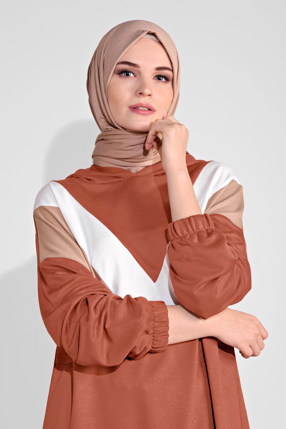 Tesettür giyim KAHVE KAPÜŞONLU TAKIM 5336