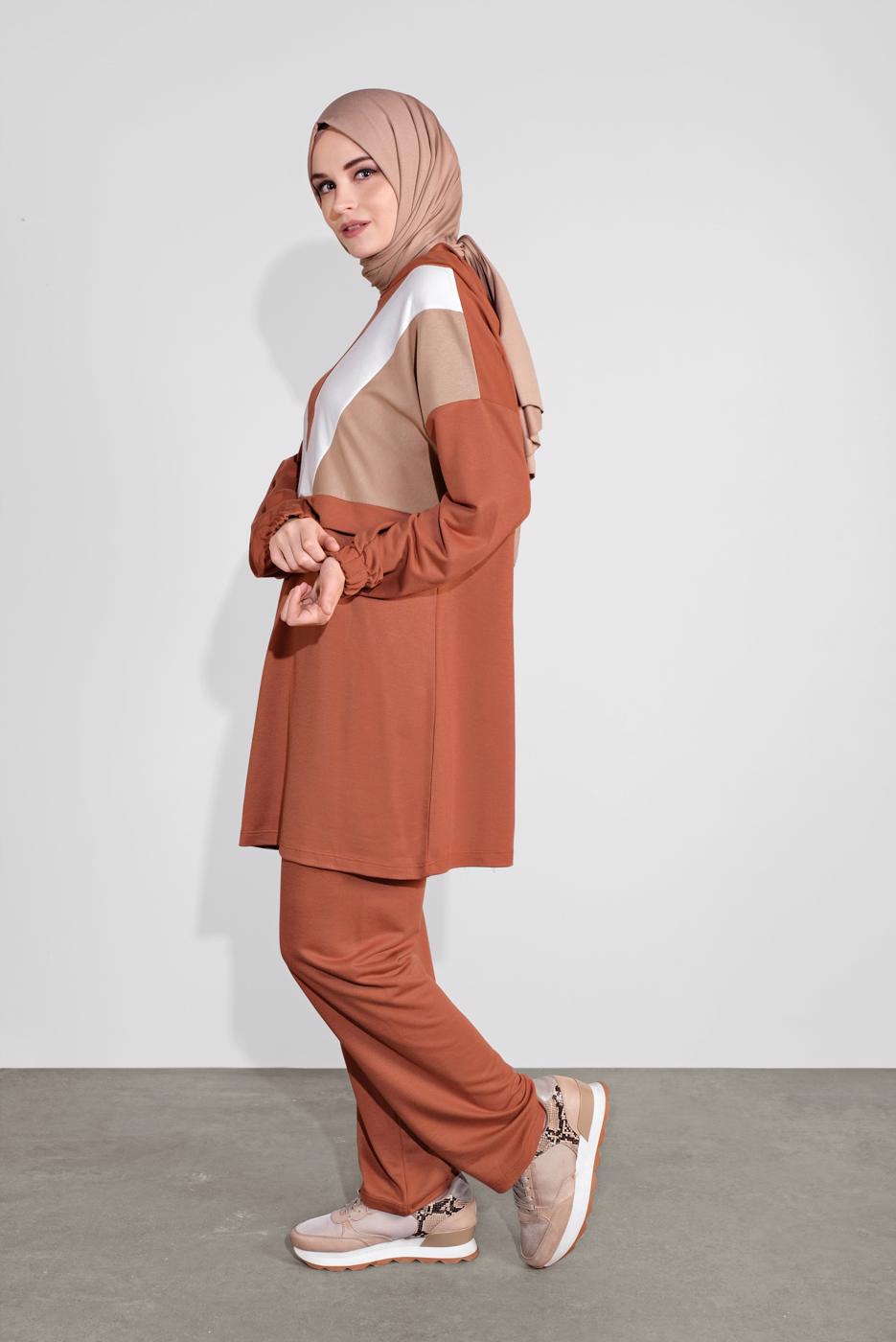 Tesettür giyim KAHVE KAPÜŞONLU TAKIM 5336