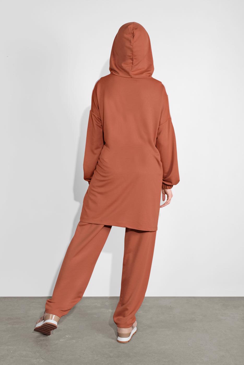 Tesettür giyim KAHVE KAPÜŞONLU TAKIM 5336