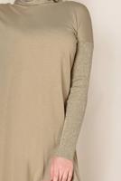 Tesettür giyim BEJ ALVİNA YANLARI YIRTMAÇLI SİMLİ TUNİK 4523  