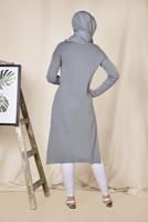 Tesettür giyim GRİ ALVİNA YANLARI YIRTMAÇLI SİMLİ TUNİK 4523  