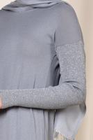 Tesettür giyim GRİ ALVİNA YANLARI YIRTMAÇLI SİMLİ TUNİK 4523  