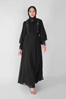 Tesettür giyim SİYAH NAKIŞLI BONCUKLU ABİYE 18725 