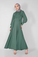 Tesettür giyim YEŞİL NAKIŞLI BONCUKLU ABİYE 18725 