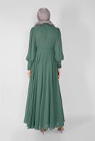 Tesettür giyim YEŞİL NAKIŞLI BONCUKLU ABİYE 18725 