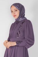 Tesettür giyim MOR NAKIŞLI BONCUKLU ABİYE 18725 