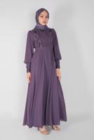 Tesettür giyim MOR NAKIŞLI BONCUKLU ABİYE 18725 