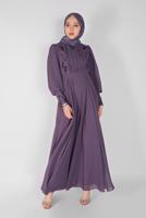 Tesettür giyim MOR NAKIŞLI BONCUKLU ABİYE 18725 