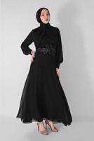 Tesettür giyim SİYAH PULLU NAKIŞLI ŞİFON ABİYE  58725