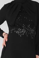 Tesettür giyim SİYAH PULLU NAKIŞLI ŞİFON ABİYE  58725