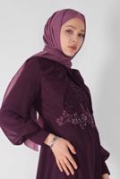 Tesettür giyim MÜRDÜM PULLU NAKIŞLI ŞİFON ABİYE  58725