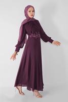 Tesettür giyim MÜRDÜM PULLU NAKIŞLI ŞİFON ABİYE  58725