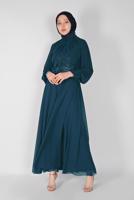 Tesettür giyim MAVİ PULLU NAKIŞLI ŞİFON ABİYE  58725