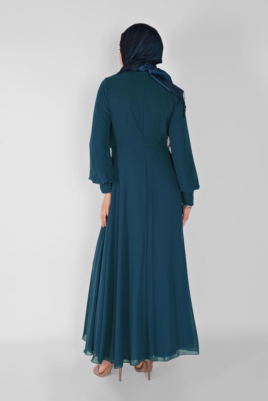 Tesettür giyim MAVİ PULLU NAKIŞLI ŞİFON ABİYE  58725