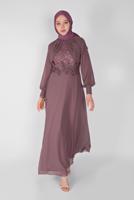 Tesettür giyim PEMBE PULLU NAKIŞLI ŞİFON ABİYE  58725