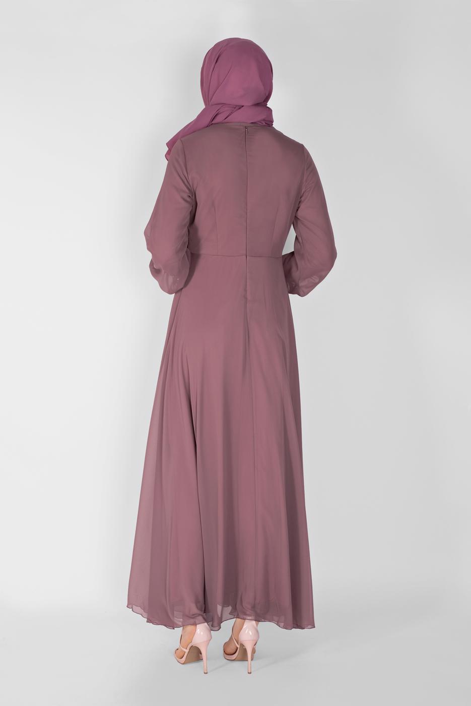 Tesettür giyim PEMBE PULLU NAKIŞLI ŞİFON ABİYE  58725