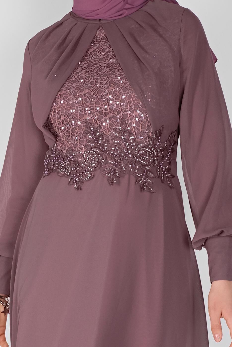 Tesettür giyim PEMBE PULLU NAKIŞLI ŞİFON ABİYE  58725