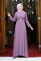 Tesettür giyim PEMBE TAŞ DETAYLI ŞİFON ABİYE ELBİSE 1333 