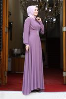 Tesettür giyim PEMBE TAŞ DETAYLI ŞİFON ABİYE ELBİSE 1333 