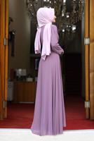Tesettür giyim PEMBE TAŞ DETAYLI ŞİFON ABİYE ELBİSE 1333 