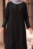 Vêtements hijab NOIR ROBE DE SOIRÉE BRODÉE DÉTAIL PERLES T 1911