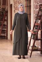 Tesettür giyim HAKİ BONCUK DETAYLI İŞLEMELİ ABİYE ELBİSE T 1911