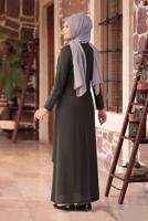 Tesettür giyim HAKİ BONCUK DETAYLI İŞLEMELİ ABİYE ELBİSE T 1911