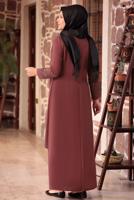 Tesettür giyim KAHVE BONCUK DETAYLI İŞLEMELİ ABİYE ELBİSE T 1911