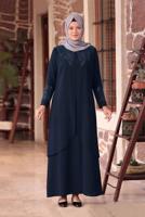 Hijab clothing NAVY BLUE BEAD DETAIL EMBROIDERED EVENING DRESS T 1911