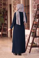 Hijab clothing NAVY BLUE BEAD DETAIL EMBROIDERED EVENING DRESS T 1911