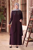 Tesettür giyim MÜRDÜM BONCUK DETAYLI İŞLEMELİ ABİYE ELBİSE T 1911