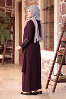 Tesettür giyim MÜRDÜM BONCUK DETAYLI İŞLEMELİ ABİYE ELBİSE T 1911