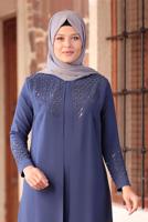 Tesettür giyim LACİVERT BONCUK DETAYLI İŞLEMELİ ABİYE ELBİSE T 1911