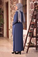 Tesettür giyim LACİVERT BONCUK DETAYLI İŞLEMELİ ABİYE ELBİSE T 1911